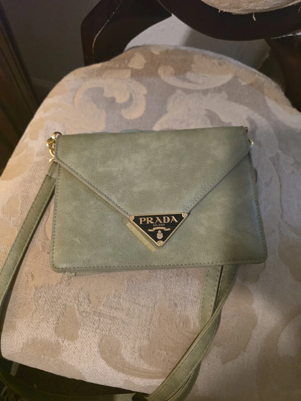 PRADA Green Chain-Accent Crossbody Bag